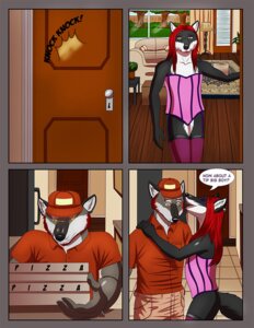 Rating: Questionable Score: 0 Tags: anthro black_body black_fur box canid canine canis carashamrock comic container delivery_(commerce) delivery_employee e621 femboy food fur green_eyes hair male mammal pizza pizza_box red_hair reddragon wolf yellow_eyes User: bunchy7s