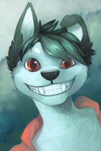 Rating: Safe Score: 0 Tags: abstract_background anthro canid canine canis clothing domestic_dog e621 fur grin hair herutastic hi_res male mammal red_eyes shirt simple_background smile solo teeth topwear User: bunchy7s