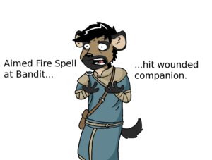 Rating: Safe Score: 0 Tags: 2013 accident anthro archived_source bethesda_game_studios black_body black_fur black_hair brown_body brown_fur capelet clothing dialogue e621 english_text fur hair humor hybrid hyena male mammal messenger_bag microsoft mistake rags_(artist) rags_(rags) robe shocked simple_background skyrim solo spotted_hyena tail text the_elder_scrolls white_background wraps User: bunchy7s