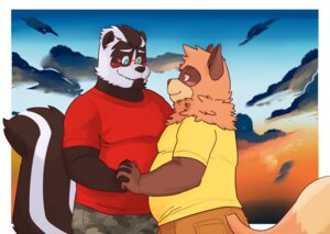 Rating: Safe Score: 0 Tags: anthro blush canid canine duo e621 eye_contact eyewear genchi glasses hand_holding interlocked_fingers looking_at_another male male/male mammal mephitid raccoon_dog skunk slightly_chubby tail tanuki User: bunchy7s