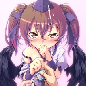 Rating: Explicit Score: 0 Tags: blush bra breasts brown_eyes brown_hair bust condom condom_wrapper covering_mouth cum cum_on_hair dress_shirt facial female hair_ribbon hand_over_own_mouth hat hatate_himekaidou highres lingerie off_shoulder red_(artist) ribbon rule34 shirt solo strap_slip tear tied_hair tokin_hat touhou twintails underwear wings User: bunchy7s