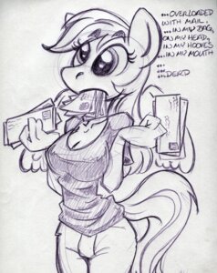 Rating: Safe Score: 0 Tags: 2010 anthro anthrofied biped black_and_white breasts clothed clothed_anthro clothed_female clothing derp_eyes derpy_hooves_(mlp) e621 english_text equid equine feathered_wings feathers female female_anthro friendship_is_magic hair handwritten_text hasbro hatching_(art) horse king-cheetah long_hair mail mammal monochrome my_little_pony mythological_creature mythological_equine mythology nom pegasus pony shaded simple_background simple_shading sketch solo standing tail text three-quarter_view white_background wings User: bunchy7s