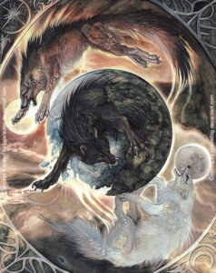 Rating: Safe Score: 0 Tags: ambiguous_gender art_nouveau canid canine canis digital_media_(artwork) e621 european_mythology fenrir_(mythology) feral fur group hati_(mythology) jotunn mammal moon mythology norse_mythology open_mouth pearleden skoll_(mythology) sun tail wolf User: bunchy7s