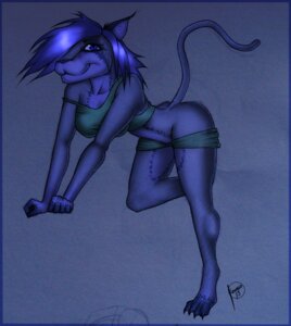 Rating: Safe Score: 0 Tags: anthro blue_eyes blue_hair clothed clothing e621 felid female fur hair krinkels looking_at_viewer mammal purple_body purple_fur simple_background solo tail User: bunchy7s
