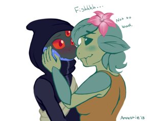Rating: Safe Score: 0 Tags: 2013 3_eyes 5_fingers ambiguous_gender amnestie amphibian anthro blush breasts chucklefish duo e621 elemental_creature elemental_humanoid english_text eye_contact female fingers flora_fauna floran flower green_body green_eyes green_skin grey_body grey_skin hand_on_face humanoid hylotl looking_at_another multi_eye plant plant_humanoid red_eyes romantic romantic_couple signature simple_background smile starbound text white_background User: bunchy7s