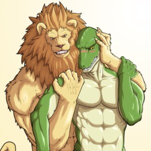Rating: Safe Score: 0 Tags: 1:1 anthro brilis brown_mane duo e621 felid hi_res lion lizard male male/male mammal mane muscular nails nude pantherine pose reptile scalie teeth yellow_eyes User: bunchy7s