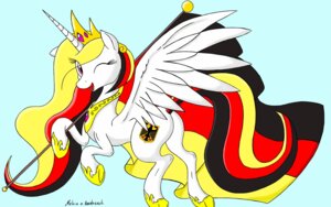 Rating: Safe Score: 0 Tags: 16:10 alternate_color crown e621 equid equine feathered_wings feathers female flag friendship_is_magic fur german_flag hair hasbro headgear hi_res horn looking_at_viewer mammal multicolored_hair my_little_pony mythological_creature mythological_equine mythology navanastra one_eye_closed open_mouth princess_celestia_(mlp) purple_eyes simple_background solo white_body white_feathers white_fur widescreen winged_unicorn wings User: bunchy7s