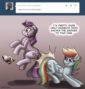 Rating: Safe Score: 0 Tags: blue_body blue_feathers blue_fur blush book butt butt_bump cutie_mark duo e621 english_text equid equine feathered_wings feathers female feral friendship_is_magic fur grin hair hasbro horn mammal multicolored_hair my_little_pony mythological_creature mythological_equine mythology pegasus pluckyninja purple_body purple_eyes purple_fur purple_hair quadruped rainbow_dash_(mlp) rainbow_hair red_blush shadow signature smile tail text twilight_sparkle_(mlp) two_tone_hair unicorn wings User: bunchy7s