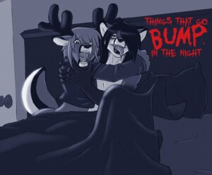 Rating: Questionable Score: 0 Tags: anthro bed black_and_white_and_red black_lips canid canine cox deer digital_media_(artwork) duo e621 fox furniture gideon horn humor hyper lips male male/male mammal monochrome ruger scared tail thick_bottom_lip tongue User: bunchy7s