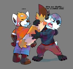 Rating: Safe Score: 0 Tags: 3_toes ailurid alpha_channel anthro barefoot bear clothing duo e621 english_text feet giant_panda hat headgear headwear male mammal red_panda super-tuler tail tairu tavi text toes User: bunchy7s