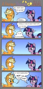 Rating: Safe Score: 0 Tags: 2013 absurd_res alpha_channel applejack_(mlp) blonde_hair blush clothing comic cowboy_hat cutie_mark dialogue duo e621 earth_pony english_text equid equine exclamation_point female feral friendship_is_magic green_eyes hair hasbro hat headgear headwear hi_res horn horse mammal my_little_pony mythological_creature mythological_equine mythology pony purple_eyes redapropos smile text unicorn url User: bunchy7s