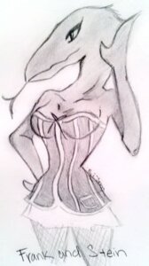 Rating: Safe Score: 0 Tags: breasts clothed clothing corset e621 female fishnet_clothing forked_tongue greyscale hand_on_hip lingerie monochrome simple_background sketch skimpy solo tongue tongue_out topwear unknown_artist unknown_species white_background User: bunchy7s