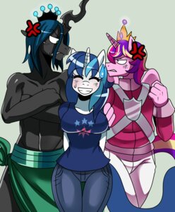 Rating: Safe Score: 0 Tags: 2013 angry anthro anthrofied arthropod breasts changeling_(mlp) clothed clothed_female clothed_male clothing crossgender crown digital_media_(artwork) e621 equid equine eye_contact eyes_closed feathered_wings feathers female friendship_is_magic ftm_crossgender group hasbro headgear hi_res horn looking_at_another male mammal mtf_crossgender my_little_pony mythological_creature mythological_equine mythology pink_body pink_feathers princess_cadance_(mlp) queen_chrysalis_(mlp) shining_armor_(mlp) simple_background smile sssonic2 topless trio unicorn winged_unicorn wings User: bunchy7s