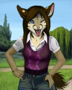 Rating: Safe Score: 0 Tags: 4:5 anthro bottomwear brown_hair clothing denim denim_bottomwear denim_clothing e621 felid female hair jeans magpie_(artist) mammal one_eye_closed outside pants piercing ring shirt sky solo tail tee_(ajna) tongue tongue_piercing topwear wink User: bunchy7s