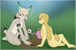 Rating: Questionable Score: 0 Tags: 2011 ajna anthro azalea_(ajna) border duo e621 eye_contact felid feline female flower lagomorph leporid looking_at_another lynx mammal nude plant rabbit red_eyes User: bunchy7s