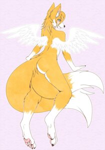 Rating: Safe Score: 0 Tags: anthro blue_eyes butt canid canine e621 feathered_wings feathers feet female fox hindpaw mammal multi_tail nude paws solo tail tomoyokinomoto wings User: bunchy7s