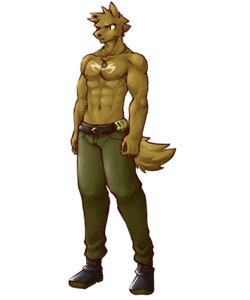 Rating: Safe Score: 0 Tags: 5:6 abs anthro athletic belt biceps biped boots bottomwear brown_body brown_fur canid canine chirenbo clothed clothing e621 footwear fur hi_res jewelry male mammal muscular muscular_anthro necklace nipples pants pecs shoes simple_background solo tail tattoo topless white_background yellow_eyes User: bunchy7s