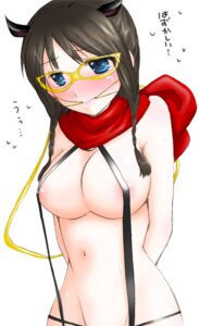 Rating: Questionable Score: 0 Tags: arms_behind_back blue_eyes blush bondage brown_hair female gag gagged glasses nakajima_sanae navel rule34 sanae_nakajima scarf solo sumomomo_momomo sweat User: bunchy7s