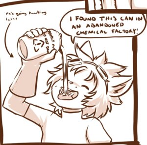 Rating: Safe Score: 0 Tags: aogami bad_idea beverage beverage_can clothing danger dialogue digital_drawing_(artwork) digital_media_(artwork) disregarding_notices e621 english_text eyewear felid food gloves goggles handwear lion male mammal monochrome pantherine simple_background solo speech_bubble text User: bunchy7s