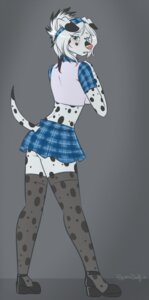 Rating: Safe Score: 0 Tags: anthro biped blue_eyes bottomwear breasts butt canid canine canis clothed clothing dalmatian domestic_dog e621 female hair kara_resch looking_at_viewer looking_back mammal midriff plaid pleated_skirt ryunwoofie shirt skimpy skirt solo spots standing tail topwear upskirt white_body white_hair User: bunchy7s
