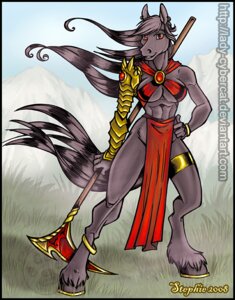 Rating: Safe Score: 0 Tags: 2008 akos anklet anthro armor bottomwear clothed clothing crotch_apron cybercat detailed_background e621 equid equine female hooves horse horseshoe jewelry loincloth mammal melee_weapon midriff polearm pose rangers scythe skimpy solo tail weapon User: bunchy7s
