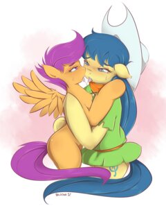 Rating: Questionable Score: 0 Tags: 4:5 after_kiss balooga blue_hair blush bodily_fluids clothing cutie_mark duo e621 earth_pony equid equine feathered_wings feathers female female/female feral fiddlesticks_(mlp) friendship_is_magic hair hasbro hat headgear headwear hi_res horse kissing long_hair mammal my_little_pony mythological_creature mythological_equine mythology open_mouth orange_body orange_feathers pegasus pony purple_eyes purple_hair saliva scarf scootaloo_(mlp) tail tongue wings young young_feral User: bunchy7s