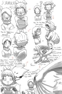 Rating: Questionable Score: 0 Tags: 2:3 anthro avian bird blush bottomwear butt canid canine caught_in_the_act clothing comic dialogue digital_drawing_(artwork) digital_media_(artwork) e621 english_text eye_contact female greyscale group human looking_at_another male mammal monkeyxflash monochrome skirt tail text User: bunchy7s