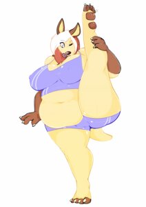 Rating: Questionable Score: 0 Tags: anthro belly big_belly big_breasts bodily_fluids bottomwear breasts canid canine canis cleavage clothed clothing dripdry e621 feet female flexible glistening hair hair_over_eye herro hindpaw huge_breasts jackal mammal mature_anthro mature_female nipples obese obese_anthro obese_female one_eye_closed one_eye_obstructed one_leg_up overweight overweight_anthro overweight_female paws raised_leg ritts shirt shorts solo splits spread_legs spreading standing stretching sweat thick_thighs tongue tongue_out topwear vertical_splits User: bunchy7s