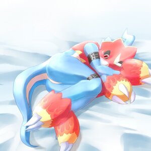 Rating: Safe Score: 0 Tags: 1:1 ambiguous_gender anthro bandai_namco bed bedding bedding_background belt biped blue_body blue_skin butt claws digimon digimon_(species) e621 flamedramon furniture furukara looking_at_viewer lying red_eyes reptile scalie solo tail toony User: bunchy7s