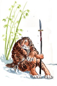Rating: Safe Score: 0 Tags: anthro avian biped bird chen_xi-wang e621 felid glaive hi_res male mammal melee_weapon negy pantherine polearm simple_background sitting solo spear stripes tail tiger weapon white_background User: bunchy7s