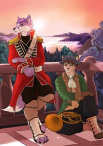Rating: Safe Score: 0 Tags: american_revolutionary_war anthro architecture brass_instrument british canid canine clothing colonial daxtoncat detailed_background duo e621 felid fox french_horn fur hat headgear headwear landscape_background male mammal military_uniform musical_instrument neo-classical_architecture officer outside purple_body purple_fur red_coat_(military_uniform) rococo_clothing shalinka tail tonkanies tricorne twilight uniform wind_instrument User: bunchy7s