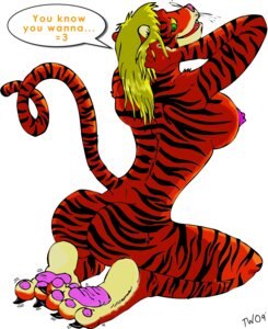 Rating: Questionable Score: 0 Tags: 2009 3_toes anthro barefoot biped blonde_hair breasts conditional_dnp digital_media_(artwork) e621 english_text feet felid female foot_focus fur hair hi_res hindpaw humanoid_feet mammal nipples pantherine pawpads paws pink_nipples plantigrade simple_background solo striped_body striped_fur stripes tail teasing text tiger toes wiggle zp92 User: bunchy7s