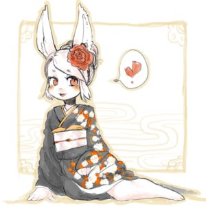 Rating: Safe Score: 0 Tags: 1:1 asian_clothing blush clothed clothing e621 east_asian_clothing female flower hair heart_symbol hi_res japanese_clothing kimono lagomorph leporid looking_at_viewer lying mammal obi obijime plant rabbit red_eyes solo white_hair 狼犬 User: bunchy7s