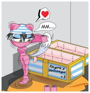 Rating: Questionable Score: 0 Tags: anthro bdsm black_hair blush bondage bound brayburnman domestic_cat e621 felid feline felis female fur green_eyes hair heart_symbol mammal mummification mummified mummy sarcophagus solo submissive submissive_female undead wrap User: bunchy7s