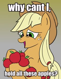 Rating: Safe Score: 0 Tags: apple applejack_(mlp) blonde_hair clothing cutie_mark e621 earth_pony english_text equid equine female feral food freckles friendship_is_magic fruit green_eyes hair hasbro hat headgear headwear horse image_macro impact_(font) long_hair mammal meme my_little_pony plant pony simple_background solo text toony unknown_artist User: bunchy7s