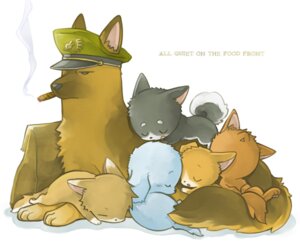 Rating: Safe Score: 0 Tags: atamoto canid canine canis cigar clothing domestic_dog e621 english_text eyes_closed feral group male mammal size_difference sleeping smoke smoking tail text uniform young young_feral User: bunchy7s
