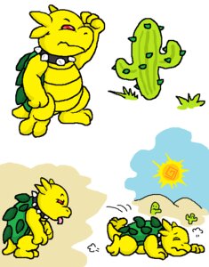 Rating: Safe Score: 0 Tags: anthro cactus collar comic e621 gaius_(argon_vile) guil_bunny_(artist) male multiple_scenes plant red_eyes reptile scalie simple_background sun turtle wereturtle white_background yellow_body User: bunchy7s