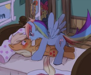 Rating: Questionable Score: 0 Tags: aki-tam apple_bloom_(mlp) applejack_(mlp) bed blonde_hair blue_body blue_feathers blue_fur blush cutie_mark duo e621 earth_pony equid equine eye_contact feathered_wings feathers female female/female feral freckles friendship_is_magic fur furniture green_eyes hair hasbro horse looking_at_another mammal multicolored_hair my_little_pony mythological_creature mythological_equine mythology orange_body orange_eyes orange_fur peeping pegasus pony purple_eyes rainbow_dash_(mlp) rainbow_hair red_hair wings yellow_body yellow_fur User: bunchy7s