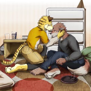Rating: Safe Score: 0 Tags: 1:1 5_fingers 5_toes anthro barefoot black_nose blush bodily_fluids bottomwear brown_body brown_fur canid canine canis clothed clothing container crouching cup detailed_background dipstick_tail duo e621 ears_back eye_contact feet felid fingers frown fur hand_on_face hug humanoid_feet inside interspecies intimate looking_at_another male male/male mammal markings multicolored_body multicolored_fur multicolored_tail on_ground orange_eyes pantherine pants pivoted_ears plantigrade romantic romantic_couple shirt sitting sweat sweatdrop tail tail_markings tiger toes toku topwear two_tone_body two_tone_fur white_body white_fur wolf yellow_body yellow_fur User: bunchy7s