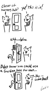 Rating: Questionable Score: 0 Tags: 2010 ambiguous_gender anthro black_and_white comic dialogue duo e621 english_text felid humor mammal monochrome simple_background tail text vavashi white_background User: bunchy7s