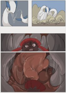 Rating: Questionable Score: 0 Tags: ambiguous_gender avian bodily_fluids body_in_mouth comic e621 extreme_size_difference feathers_(artist) feral generation_2_pokemon generation_4_pokemon legendary_pokemon licking lugia nintendo pokemon pokemon_(species) red_eyes saliva size_difference tail tongue tongue_out vore weavile User: bunchy7s