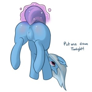 Rating: Explicit Score: 0 Tags: 2014 anus blue_body blue_fur butt dialogue digital_media_(artwork) e621 english_text equid equine female feral friendship_is_magic fur genitals hair hasbro hi_res horn magic mammal marblesoda my_little_pony mythological_creature mythological_equine mythology purple_eyes simple_background solo text trixie_(mlp) unicorn vulva white_background User: bunchy7s