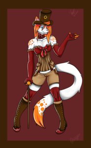 Rating: Safe Score: 0 Tags: alternative_fashion boots clothing domestic_cat e621 felid feline felis female footwear hat headgear headwear hi_res mammal orangy shoes solo steampunk tail top_hat User: bunchy7s