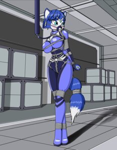 Rating: Questionable Score: 0 Tags: anthro bdsm biped blue_body blue_fur blue_hair bodysuit bondage bound bound_midriff canid canine clothed clothing e621 female fox fur hair hi_res krystal_(star_fox) mammal nintendo raver1357 skinsuit solo spacecraft standing star_fox submissive submissive_female tight_clothing vehicle white_body white_fur User: bunchy7s