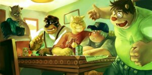Rating: Safe Score: 0 Tags: 5_fingers alcohol anthro arm_around_shoulders baseball_cap bear beer beverage biped blazingcheecks brown_hair can canid canine canis clothed clothing container d20 d6 dice dice_roll digital_media_(artwork) domestic_cat domestic_dog dungeons_and_dragons e621 eye_contact eyewear felid feline felis figurine fingers flat_cap food fully_clothed fur furniture geek gesture glasses gloves_(marking) green_theme group hair hand_gesture hand_on_shoulder hasbro hat headgear headwear inside looking_aside looking_at_another male mammal markings open_mouth open_smile overweight pince-nez pointing role-playing_game rolled_up_sleeves scarf shirt short_hair sitting smile standing suspenders t-shirt table tan_body tan_fur teeth toony topwear wizards_of_the_coast User: bunchy7s