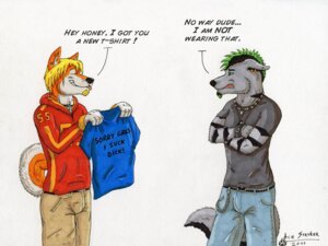 Rating: Questionable Score: 0 Tags: 2011 5_fingers ace_stryker anthro belt black_body black_fur black_hair black_nose bottomwear canid canine canis chain clothing crossed_arms dialogue domestic_dog duo e621 ear_piercing english_text eyes_closed facial_hair fingers fur goatee green_eyes green_hair grey_body grey_fur hair hi_res holding_clothing holding_object hoodie husky jewelry looking_at_another male mammal multicolored_hair necklace nordic_sled_dog open_mouth orange_body orange_fur pants piercing raised_tail ryan_sanderson shirt short_hair side_view smile spitz standing stripes suggestive_shirt suggestive_topwear sweater t-shirt tail text text_on_clothing text_on_shirt text_on_topwear tongue tongue_out topwear wolf User: bunchy7s