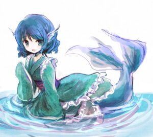 Rating: Safe Score: 0 Tags: :d aquatic asian_clothing blue_eyes blue_hair clothing e621 east_asian_clothing female fin frilly furorida hair head_fin japanese_clothing kimono looking_at_viewer merfolk open_mouth sash short_hair smile solo split_form touhou wakasagihime water wide_sleeves User: bunchy7s