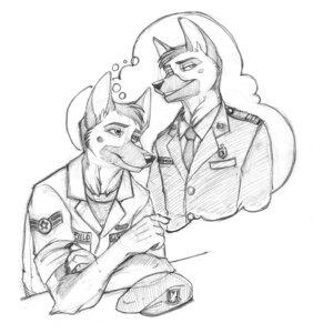 Rating: Safe Score: 0 Tags: 2011 anthro beret biped canid canine canis clothing cockiestspaniel domestic_dog dream e621 german_shepherd hat headgear headwear herding_dog keith_(redfield007) male mammal military monochrome pastoral_dog sitting sketch soldier solo uniform warrior User: bunchy7s