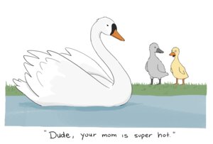 Rating: Safe Score: 0 Tags: age_difference anatid anseriform anserine avian beak bird dialogue duck e621 english_text female feral grass group humor liz_climo male mute_swan nude plant simple_background swan text water white_background young young_feral User: bunchy7s