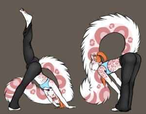 Rating: Questionable Score: 0 Tags: 2013 accelo accelo_(character) anthro bent_over biped black_bottomwear black_clothing blue_clothing blue_eyes blue_topwear bottomwear bulge butt clothing crop_top e621 felid femboy fluffy fluffy_tail fur hair legwear leopard_spots looking_at_viewer looking_back male mammal navel orange_hair pantherine pants pink_body pink_fur pink_spots ponytail pose raised_tail shirt simple_background snow_leopard solo spots standing tail tank_top topwear yoga yoga_pants User: bunchy7s